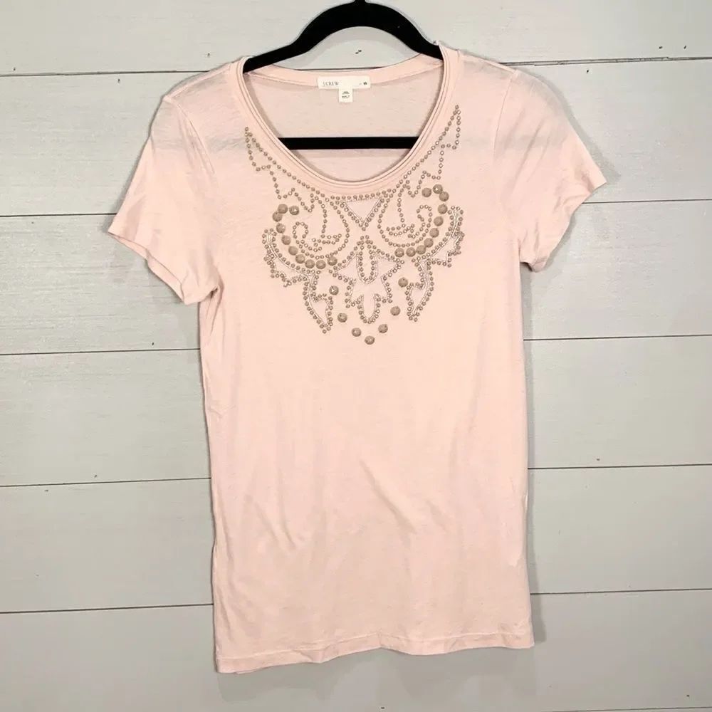 J crew light, pink beaded feminine T-shirt, cotton women’s size small